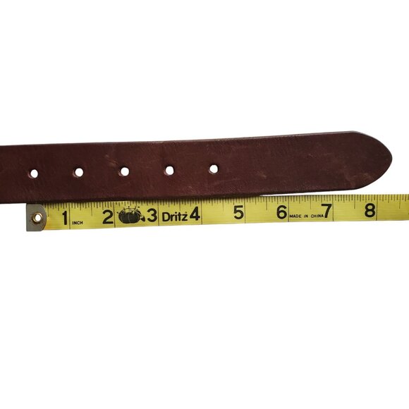 Vintage POLO Ralph Lauren Brown Leather Belt Split Buckle Design Engraved Sz M - Picture 10 of 11